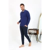 MİRAY- Erkek Polo Yaka Uzun Kol Penye Pijama Takımı Lacivert