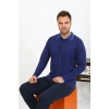 MİRAY- Erkek Polo Yaka Uzun Kol Penye Pijama Takımı Lacivert
