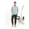 MİRAY- Erkek Polo Yaka Uzun Kol Penye Pijama Takımı Su Yeşili