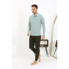 MİRAY- Erkek Polo Yaka Uzun Kol Penye Pijama Takımı Su Yeşili