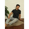 MİRAY- Erkek Siyah V Yaka 3lü Pijama Takım