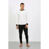 MİRAY- Erkek Uzun Kol Manşetli Paça Penye Pijama Takımı Beyaz