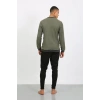 MİRAY- Erkek Uzun Kol Manşetli Paça Penye Pijama Takımı Haki