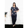 MİRAY- Kadın 5XL-6XL-7XL-8XL Büyük Beden Kısa Kol Pijama Takım Lacivert