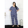 MİRAY- Kadın 5XL-6XL-7XL-8XL Büyük Beden Kısa Kol Pijama Takım Saks
