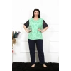 MİRAY- Kadın 5XL-6XL-7XL-8XL Büyük Beden Kısa Kol Pijama Takım Yeşil