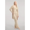 MİRAY- Kadın Bej Kısa Kimono 3’lü Takım Yumuşak Dokulu Şık Rahat Ev Giyim Seti