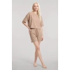 MİRAY- Kadın Bej Kısa Kollu Şortlu Pijama Takımı Rahat Yumuşak Dokulu Ev Giyim Seti