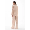 MİRAY- Kadın Bej Oversize Saten Pijama Takımı – Rahat Kesim Şık Ev Giyim Seti