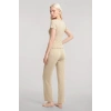 MİRAY- Kadın Bej V Yaka Yumuşak Dokulu Pijama Takımı Rahat ve Şık Ev Giyim Seti