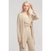 MİRAY- Kadın Bej Yumuşak Dokulu Dökümlü Kısa Kimono Şık ve Rahat Ev Giyim