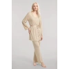 MİRAY- Kadın Bej Yumuşak Dokulu Dökümlü Kısa Kimono Şık ve Rahat Ev Giyim