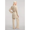 MİRAY- Kadın Bej Yumuşak Dokulu Dökümlü Kısa Kimono Şık ve Rahat Ev Giyim