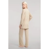 MİRAY- Kadın Bej Yumuşak Dokulu Dökümlü Kısa Kimono Şık ve Rahat Ev Giyim