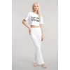 MİRAY- Kadın Beyaz Baskılı Crop T-Shirt Pantolon Takım Rahat Günlük Kombin 2’li Set