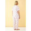 MİRAY- Kadın Beyaz Kırmızı Kalp Desenli Önden Düğmeli Büyük Beden Pijama Takımı