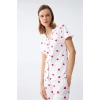 MİRAY- Kadın Beyaz Kırmızı Kalpli Önden Düğmeli Pijama Takımı
