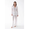 MİRAY- Kadın Beyaz Şeffaf Jakar Düğmeli Pijama Takımı