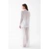 MİRAY- Kadın Beyaz Şeffaf Jakar Düğmeli Pijama Takımı