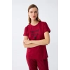 MİRAY- Kadın Bordo Kalp Desenli Kısa Kollu Penye Pijama Takımı