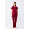 MİRAY- Kadın Bordo Kalp Desenli Kısa Kollu Penye Pijama Takımı