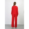 MİRAY- Kadın Bürümcük Kumaş Pijama Takım Kırmızı