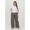 MİRAY- Kadın Büyük Beden Bürümcük Pantolon  Kahve
