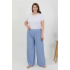 MİRAY- Kadın Büyük Beden Bürümcük Pantolon  Mavi