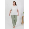 MİRAY- Kadın Büyük Beden Kısa Kol Penye Pijama Takımı Beyaz