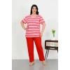 MİRAY- Kadın Büyük Beden Kısa Kol Penye Pijama Takımı Kırmızı