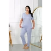 MİRAY- Kadın Büyük Beden Kısa Kol Penye Pijama Takımı Lila