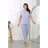 MİRAY- Kadın Büyük Beden Kısa Kol Penye Pijama Takımı Lila