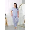 MİRAY- Kadın Büyük Beden Kısa Kol Penye Pijama Takımı Lila