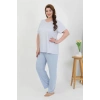 MİRAY- Kadın Büyük Beden Kısa Kol Penye Pijama Takımı Mavi