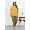 MİRAY- Kadın Büyük Beden Kısa Kol Penye Pijama Takımı Sarı