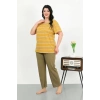 MİRAY- Kadın Büyük Beden Kısa Kol Penye Pijama Takımı Sarı