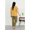 MİRAY- Kadın Büyük Beden Kısa Kol Penye Pijama Takımı Sarı