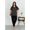 MİRAY- Kadın Büyük Beden Kısa Kol Penye Pijama Takımı Siyah