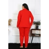 MİRAY- Kadın Büyük Beden Pamuklu Cepli Düğmeli Kırmızı Pijama Takım