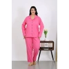 MİRAY- Kadın Büyük Beden Pamuklu Cepli Düğmeli Pembe Pijama Takım