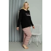 MİRAY- Kadın Büyük Beden Penye Uzun Kol Pijama Takım Siyah