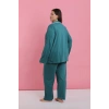 MİRAY- Kadın Büyük Beden Petrol Rengi Düğmeli Pijama Takımı