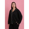 MİRAY- Kadın Büyük Beden Siyah Beyaz Biyeli Desenli Düğmeli Pijama Takımı