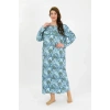 MİRAY- Kadın Büyük Beden Uzun Kol Mavi Anne Gecelik