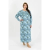 MİRAY- Kadın Büyük Beden Uzun Kol Mavi Anne Gecelik