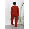MİRAY- Kadın Büyük Beden Uzun Kol Penye Pijama Takımı Kiremit