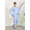 MİRAY- Kadın Büyük Beden Uzun Kol Penye Pijama Takımı Mavi