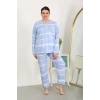 MİRAY- Kadın Büyük Beden Uzun Kol Penye Pijama Takımı Mavi