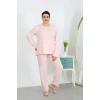 MİRAY- Kadın Büyük Beden Uzun Kol Penye Pijama Takımı Pembe