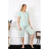 MİRAY- Kadın Büyük Beden Viscon Su Yeşili Kapri Pijama Takım